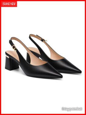 Slingback Chunky Heels Pointed Closed Toe Pumps Adjustable Strap Work Dress